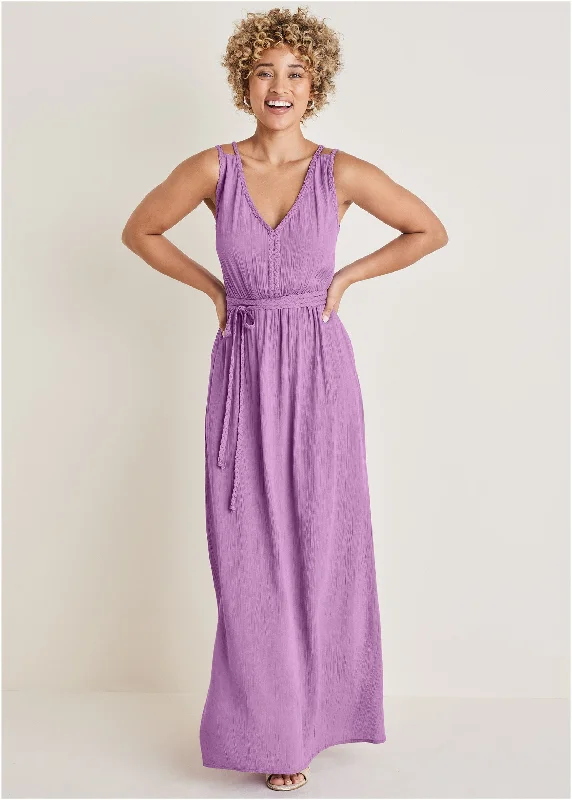 Braided Detail Maxi Dress - Purple Trendy Floral Print Maxi Dress