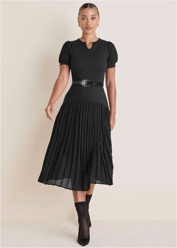 Belted Maxi Dress - Black Cozy Ribbed Maxi Dress
