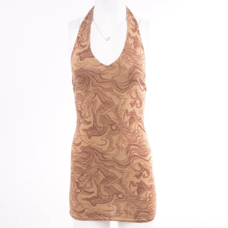Brown Graphic Mini Dress Cozy Jersey Mini Dress