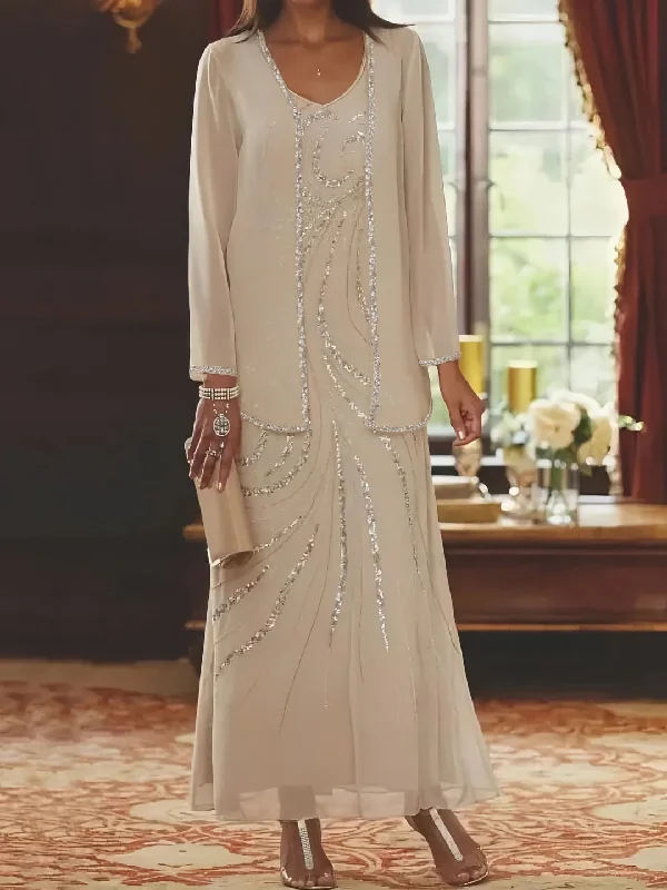 Sheath/Column V-Neck Ankle-Length Mother of the Bride Dresses with Jacket & Sequins Stand-Up Collar Roll-Neck Collar Turtle Neck Sheath/Column V-Neck Ankle-Length Mother of the Bride Dresses with Jacket & Sequins Stand-Up Collar Roll-Neck Collar Turtle Neck