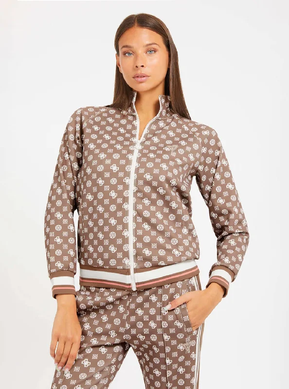 Beige Brown Logo Active Long Sleeve Jumper Bright Pastel Dark
