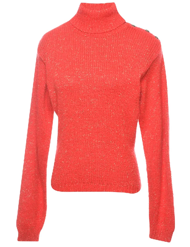 Lurex Thread Pattern Turtleneck Jumper - M Mesh Sweater Canvas Denim