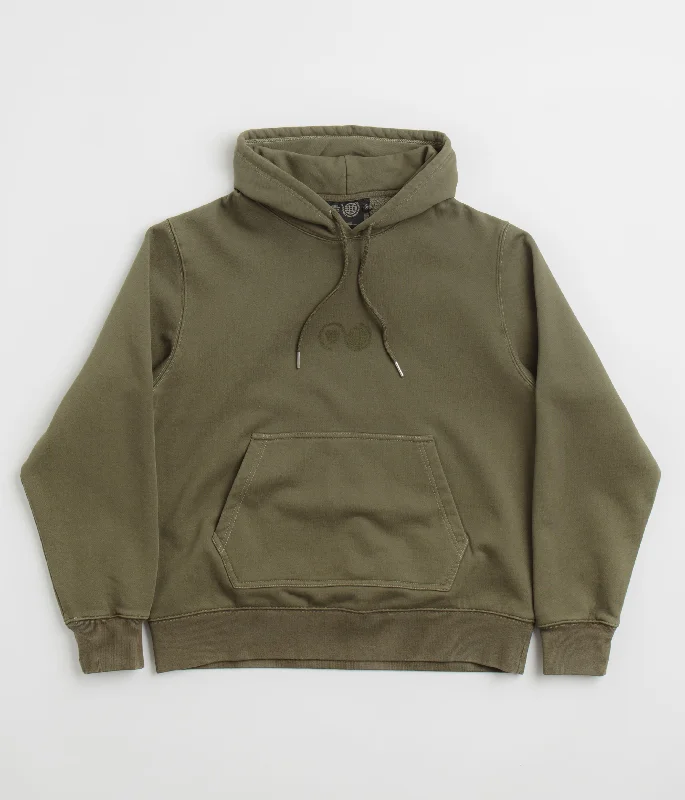 Purple Mountain Observatory Garment Dye Hoodie - Khaki Hoodie with Mock Neck Collared Structured Purple Mountain Observatory Garment Dye Hoodie - Khaki Hoodie with Mock Neck Collared Structured