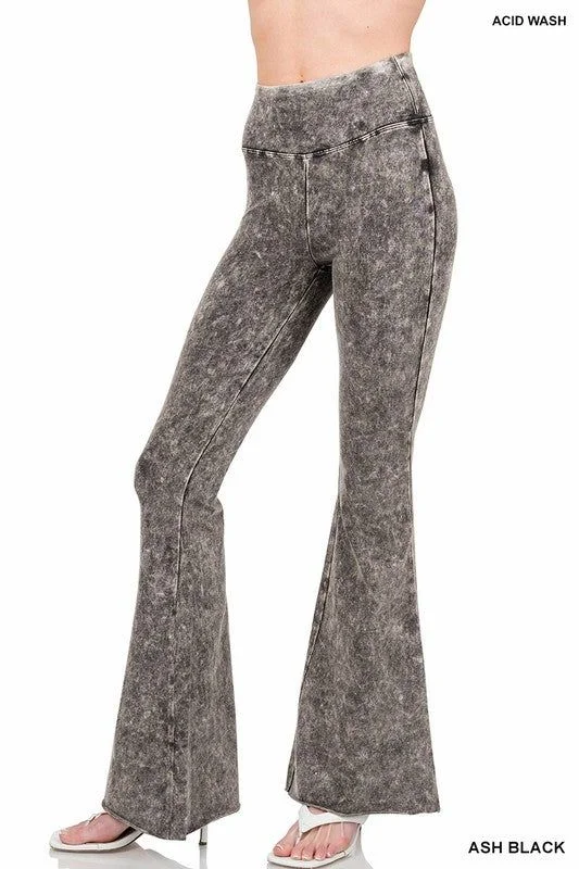Zenana Acid Wash High Waist Raw Edge Hem Pants Classic Straight Pants