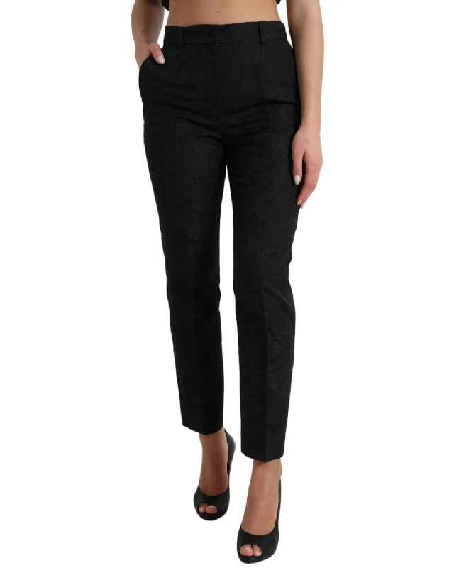 Dolce & Gabbana  Floral Embroidered Pants - Black Formal Slim Pants