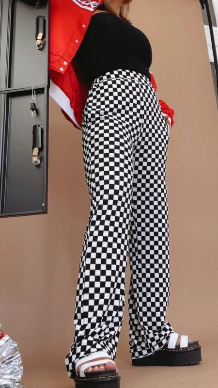 ECB Exclusive : Kickin' It Checkered Pant, White/Black Fashionable Sporty Pants
