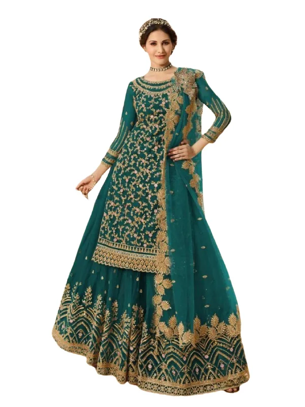 Salwar Kameez With Skirt. Beautiful Designer Party Wear in Green cashmere skirt plush Salwar Kameez With Skirt. Beautiful Designer Party Wear in Green cashmere skirt plush