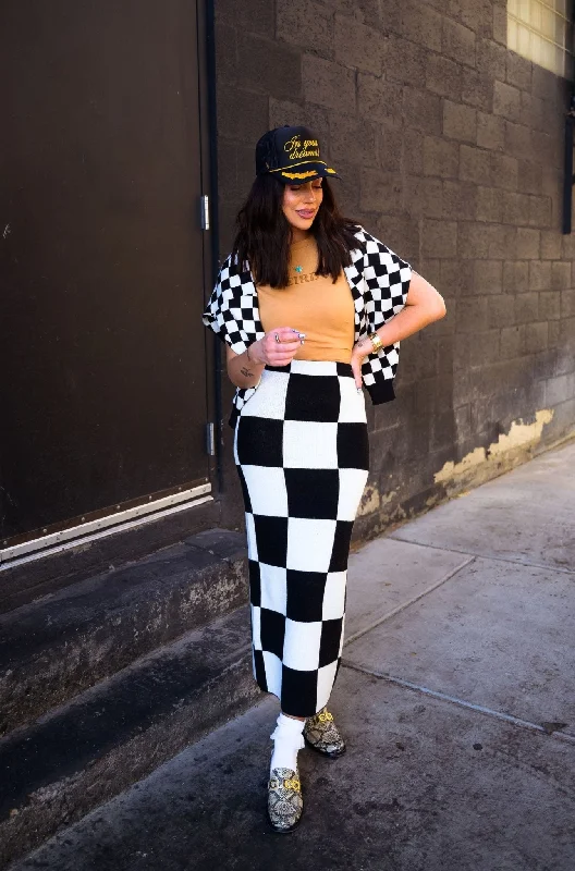 To The Stars Knit Skirt in Checkerboard *RESTOCKED* velvet skirt sumptuous
